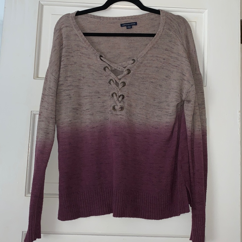 Medium American Eagle Ombré Purple lace up sweater